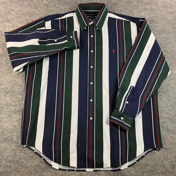 Ralph Lauren Mens L Blue Striped Cotton Long Sleeve Button Down Shirt - Picture 2 of 11